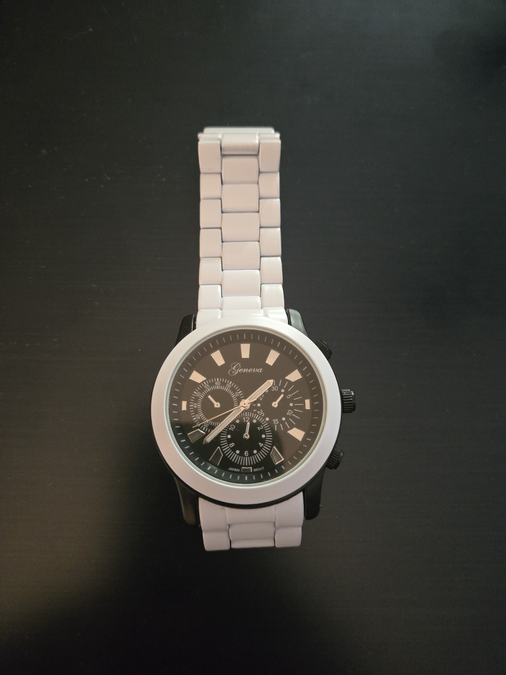 Geneva White Bracelet Watch with Black Dial